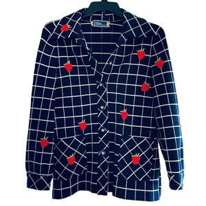 Leroy 1960’s knit navy blue jacket with strawberries embroidery & pockets